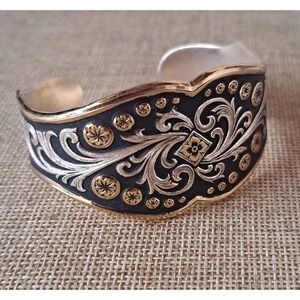Montana Silversmiths Silver Black Engraved Cuff Bracelet